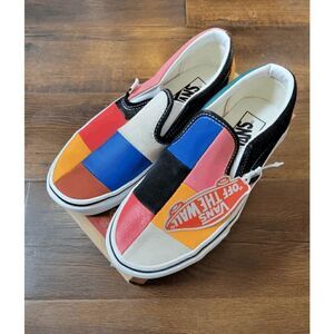 vans classic slip o patchwork multi tru whi women size 5/kids 3.5 fast shipping
